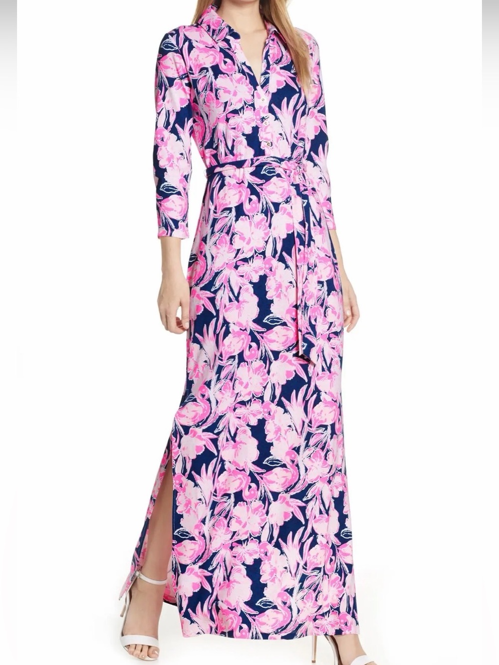Lilly Pulitzer Holloway Maxi Dress Inky Navy Flamingle sz XXS
